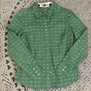 Boden Green Button Down Shirt with Dog Print